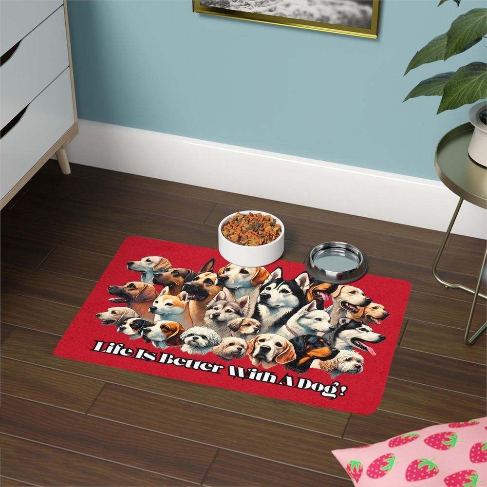 Unique Pet Food Mat, Waterproof Feeding Tray, Dog Lover Gift, Dog Illustration